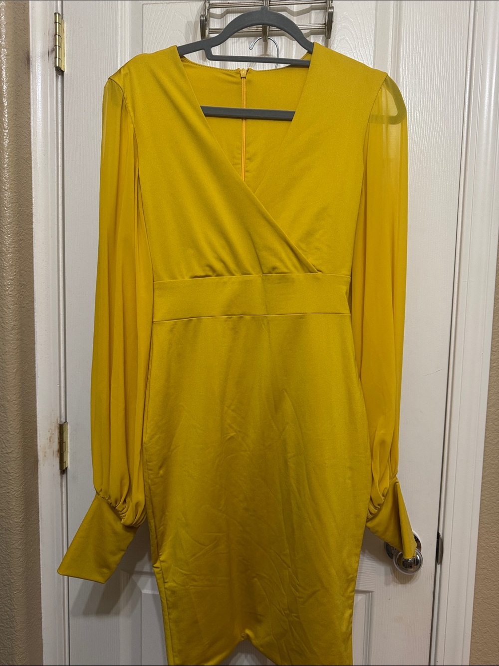 Mustard Yellow Long Sleeve V-Neck Women's Dress